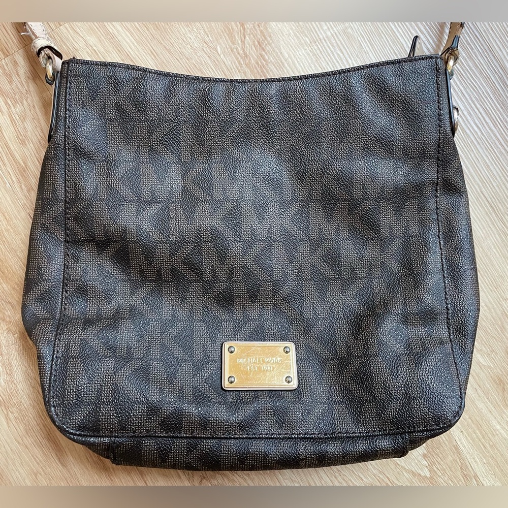 Michael Kors jet set travel large logo messenger bag crossbody brown gold $348 - Picture 3 of 13